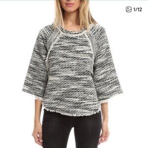 IRO Licia Tweed Boxy Fringe Sweater Black White